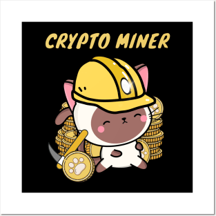 Funny white cat is a Crypto Miner Posters and Art